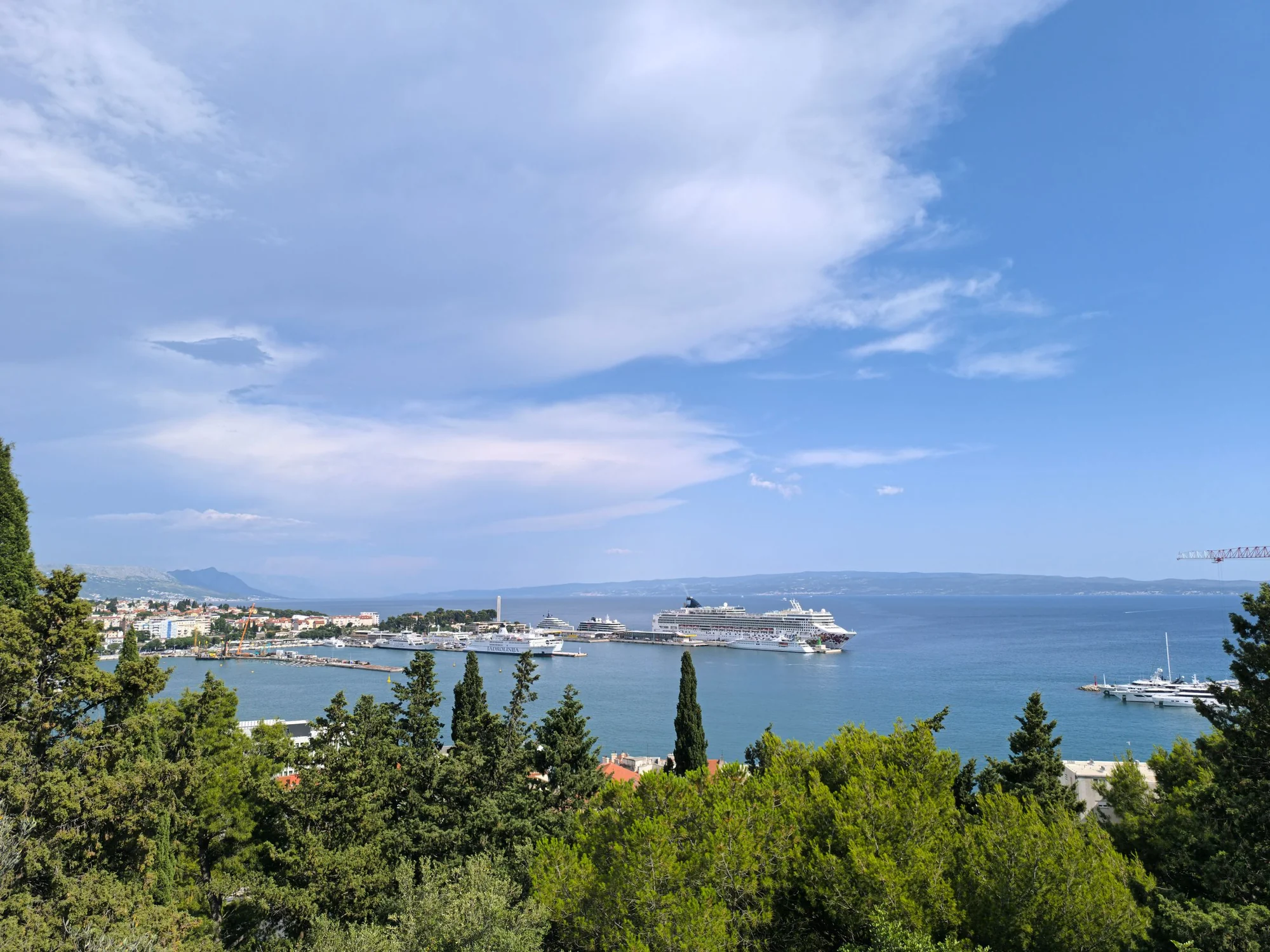 Split harbour and ships seen from a hillside